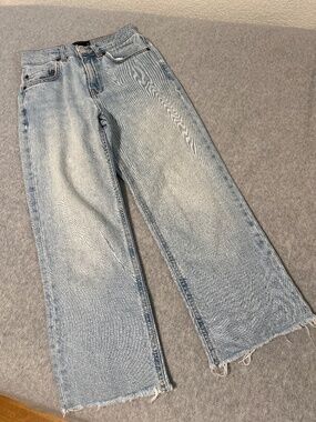 Womens Asos Jeans Size 34 Petite Ankle Raw Hem Straight High Rise Boho
